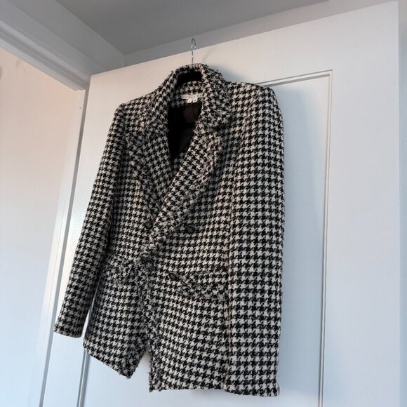 Veronica Beard Miller Houndstooth Blazer Dickey Jacket Fringe Trim Tweed Sz 10 - Picture 4 of 10